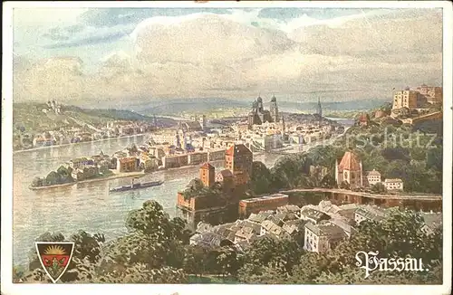 Passau Blick auf die Altstadt Donau Dampfer Kat. Passau