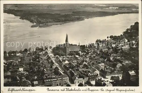 Neuruppin Panorama mit Klosterkirche und Ruppiner See Luftkurort Fliegeraufnahme Kat. Neuruppin