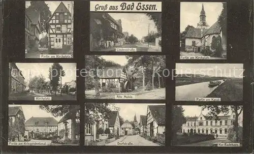 Bad Essen Kirchplatz Kriegerdenkmal Dorfstrasse Alte Muehle Lindenstrasse Kanal Kur Badehaus Kat. Bad Essen