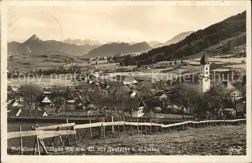 Nesselwang Ortsansicht mit Kirche Zugspitze Saeuling Kat. Nesselwang