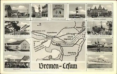 Lesum Bremer ueberseeheim Sehenswuerdigkeiten Landkarte ueberseedampfer Hafen Kat. Bremen