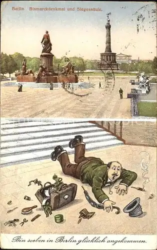 Berlin Bismarckdenkmal und Siegessaeule Karikatur Kat. Berlin