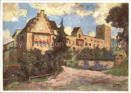 Gruenwald Muenchen Schloss Gruenwald im Isartal Kuenstlerkarte nach Original von A. Frey Moock Kat. Gruenwald