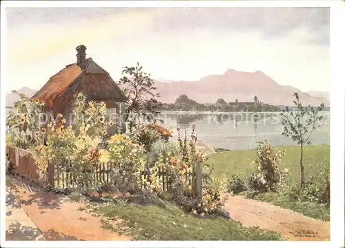 Chieming Chiemsee Haus am See Fraueninsel Alpen Kuenstlerkarte Max Maertens / Chieming /Traunstein LKR