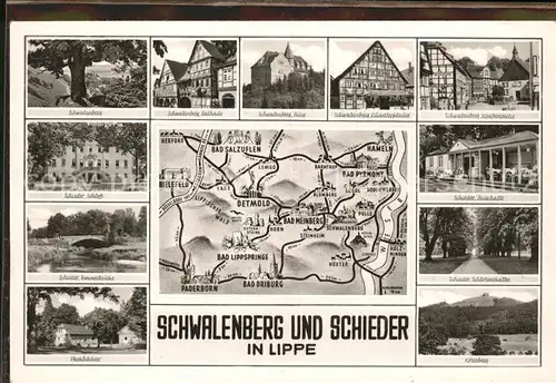 Schwalenberg und Schieder Sehenswuerdigkeiten Luftkurort Landkarte Umgebung Kat. Schieder Schwalenberg