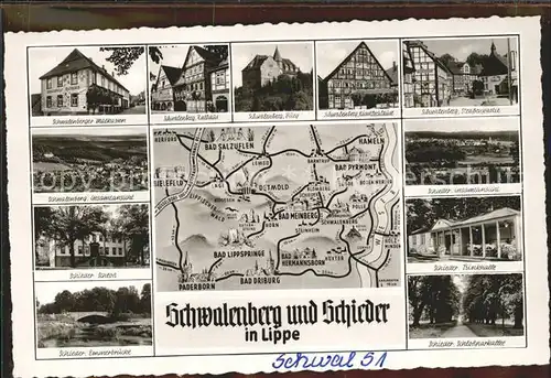 Schwalenberg Schieder und Umgebung Sehenswuerdigkeiten Landkarte Kat. Schieder Schwalenberg
