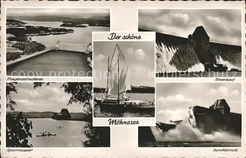 Moehnesee Fliegeraufnahme Segelboot Sperrmauer Kat. Moehnesee