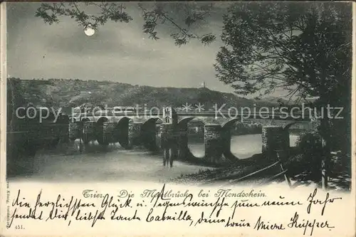 Trier Moselbruecke bei Mondschein Kat. Trier