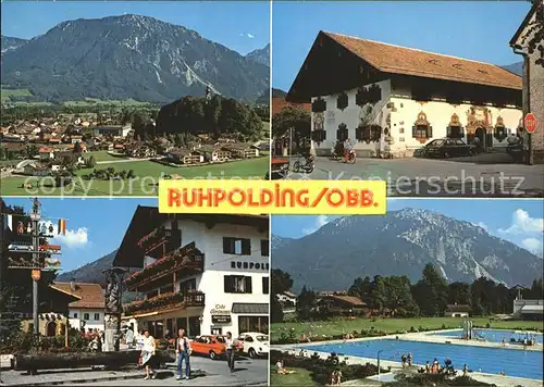 Ruhpolding Gesamtansicht Dorfplatz Maibaum Marienbrunnen Schwimmbad Kat. Ruhpolding