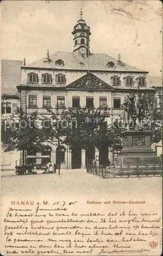 Hanau Main Rathaus und Grimm Denkmal Kat. Hanau