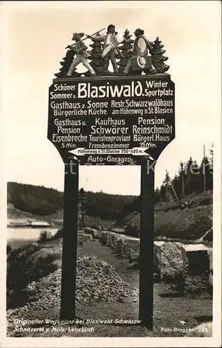 Blasiwald Wegweiser Schnitzerei Kat. Schluchsee