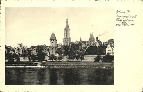 Ulm Donau Donau Panorama Metzgerturm und Muenster Kat. Ulm