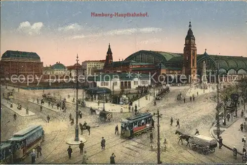Hamburg Hauptbahnhof Strassenbahn Pferdewagen Kat. Hamburg