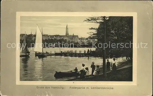 Hamburg Alsterpartie mit Lombardsbruecke Segelboote Kat. Hamburg