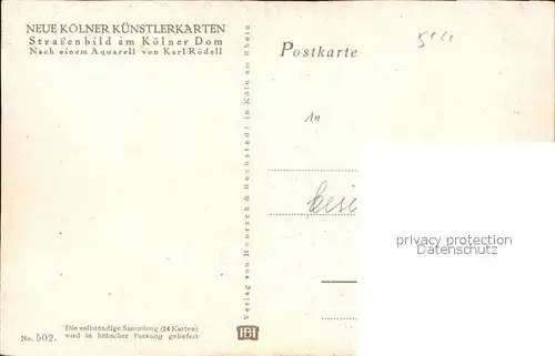 Koeln Rhein Dom Kuenstlerkarte Karl Ruedell Kat. Koeln