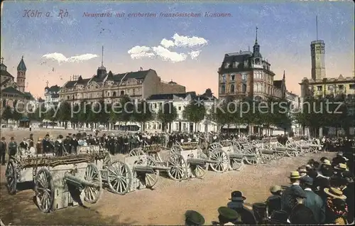 Koeln Rhein Neumarkt mit eroberten franzoesischen Kanonen Kat. Koeln