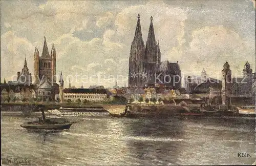 Koeln Rhein Rheinpanorama mit Dom Kuenstlerkarte Kat. Koeln