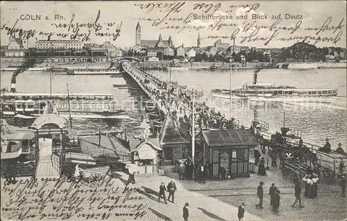 Koeln Rhein Schiffbruecke Rhein und Deutz Kat. Koeln