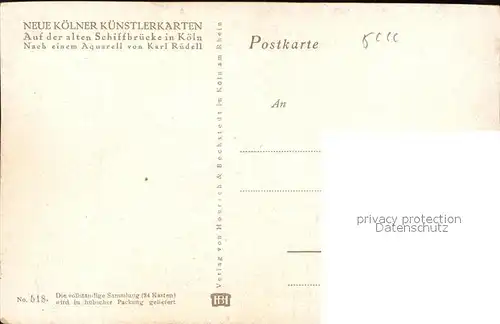 Koeln Rhein Alte Schiffbruecke Kuenstlerkarte Karl Ruedell Kat. Koeln