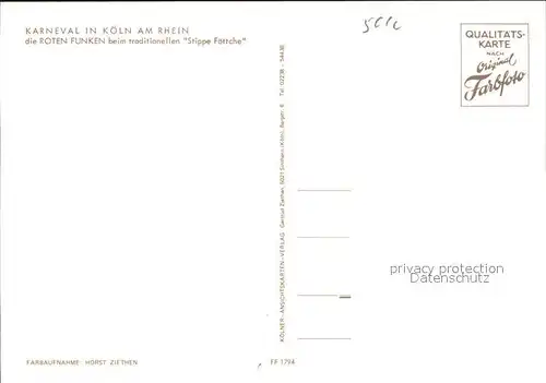Koeln Rhein Karneval die Roten Funken Stippe Foettche Kat. Koeln