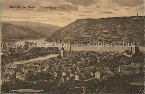 Bingen Rhein Muendung der Nahe Panorama Kat. Bingen am Rhein