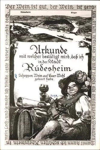 Ruedesheim Urkunde Weintrinker Kat. Ruedesheim am Rhein