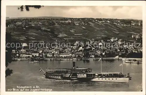 Ruedesheim Panorama am Rhein mit Schiffen und Jugendherberge Kat. Ruedesheim am Rhein