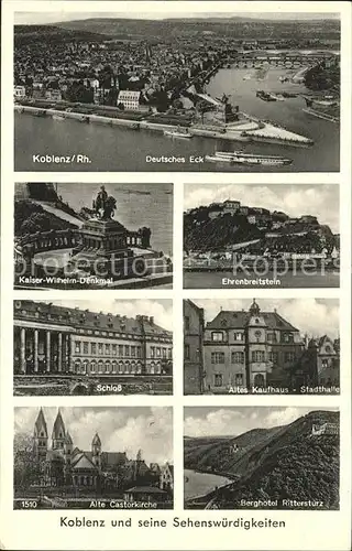 Koblenz Rhein Deutsches Eck Kaiser Wilhelm Denkmal Ehrenbreitstein Schloss Castorkirche Berghotel Rittesturz Kat. Koblenz