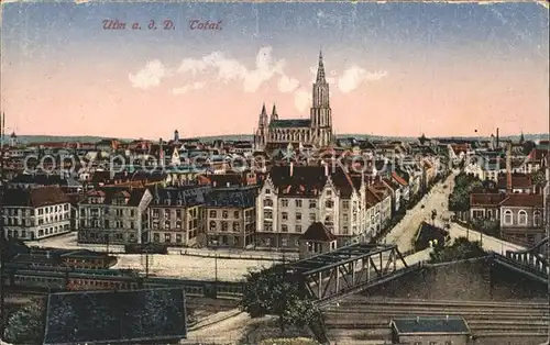 Ulm Donau Panorama mit Muenster Eisenbahn Kat. Ulm
