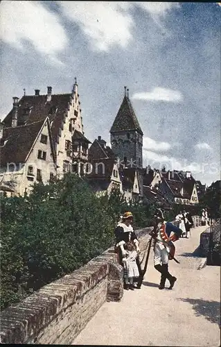 Ulm Donau Stadtmauer Soldat Frau mit Kind Kat. Ulm