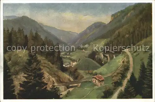 Hoellental Schwarzwald Panorama bei der Ravennaschlucht Kuenstlerkarte Kat. Buchenbach