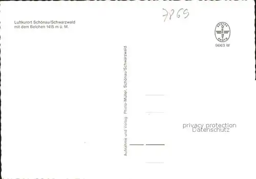 Schoenau Schwarzwald Panorama mit Belchen Kat. Schoenau im Schwarzwald