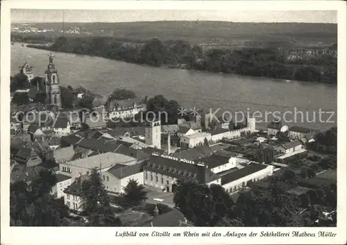 Eltville Rheinpanorama mit Anlagen der Sektkellerei Matheus Mueller Kat. Eltville am Rhein