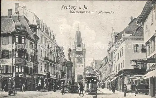 Freiburg Breisgau Kaiserstrasse Martinstor Strassenbahn Kat. Freiburg im Breisgau