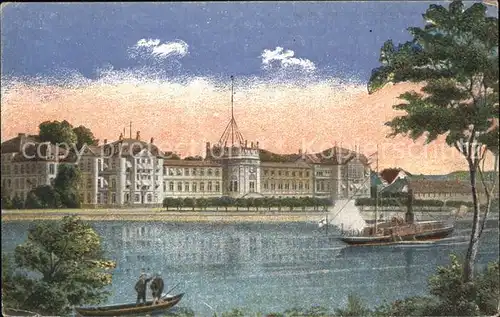 Biebrich Wiesbaden Schloss Kuenstlerkarte Moosburg Dampfschiff / Wiesbaden /Wiesbaden Stadtkreis