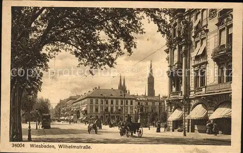 Wiesbaden Wilhelmstrasse Strassenbahn Kutsche Kat. Wiesbaden