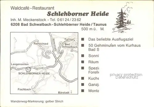 Bad Schwalbach Schlehborner Heide Waldcafe Restaurant Kat. Bad Schwalbach