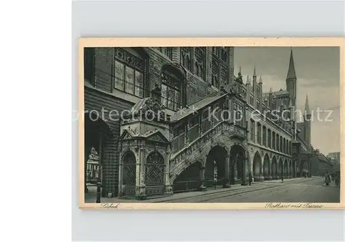 Luebeck Rathaus Vorderansicht mit Treppe Kat. Luebeck