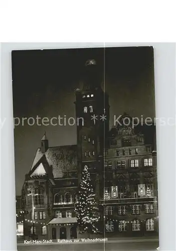 Karl Marx Stadt Rathaus Weihnachtsbaum Nachtaufnahme Kat. Chemnitz