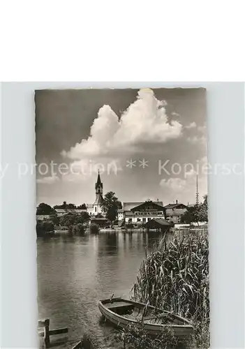 Seebruck Chiemsee Seepanorama Boot Kirche Kat. Seeon Seebruck