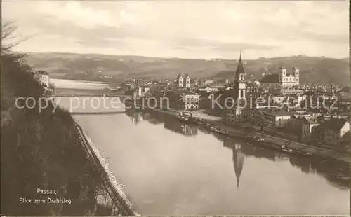 Passau Panorama mit Stadtblick und Drahtsteg Kat. Passau