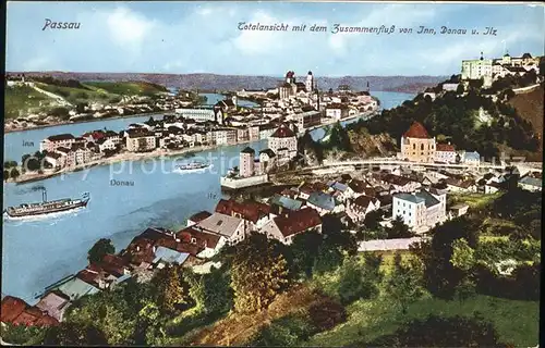 Passau Stadtblick mit Donau Inn und Ilz
 Kat. Passau