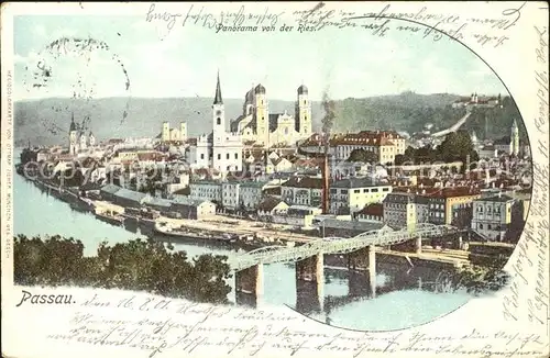 Passau mit Donau Bruecke Pfarrkirche und Dom Kat. Passau
