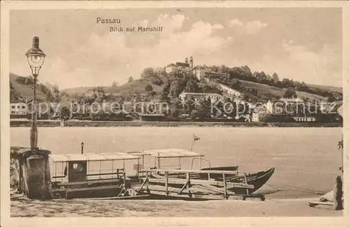 Passau Boot Anlegesteg Blick auf Mariahilf Kat. Passau