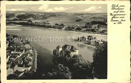 Passau Blick vom Oberhaus auf Niederhaus mit Donau Inn und Ilz Kat. Passau