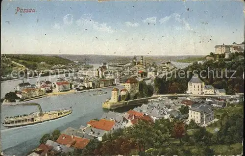 Passau Panorama Dampfschiff Kat. Passau