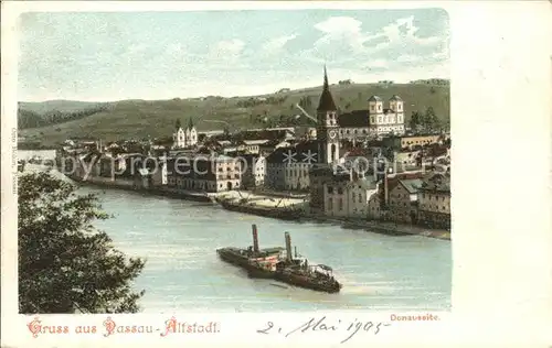 Passau Altstadt Donauseite Dampfer Kat. Passau