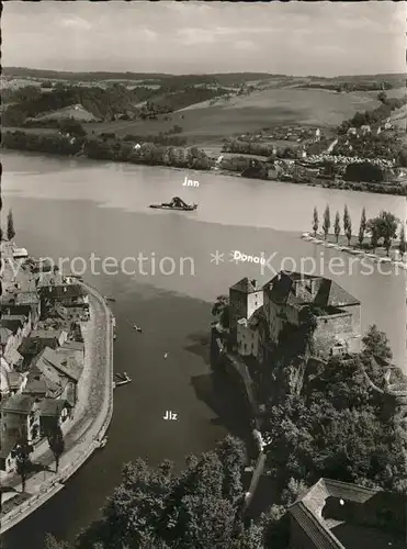 Passau Blick vom Oberhaus auf Niederhaus mit Donau Inn und Ilz Kat. Passau