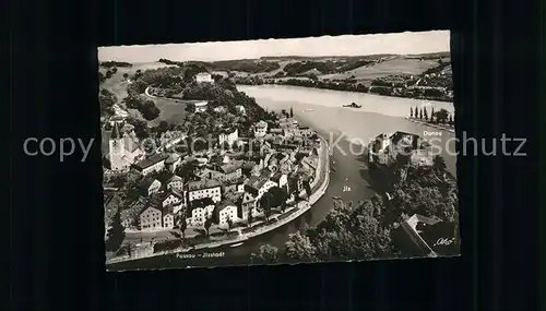 Passau Blick vom Oberhaus auf Niederhaus mit Donau Inn und Ilz Kat. Passau