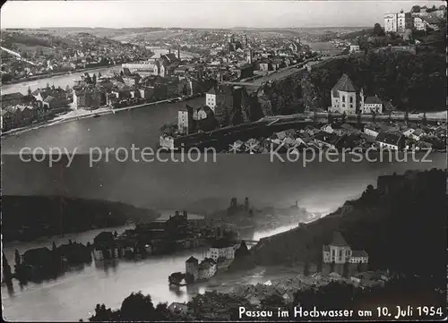 Passau Stadtblick Hochwasser 1954 Kat. Passau